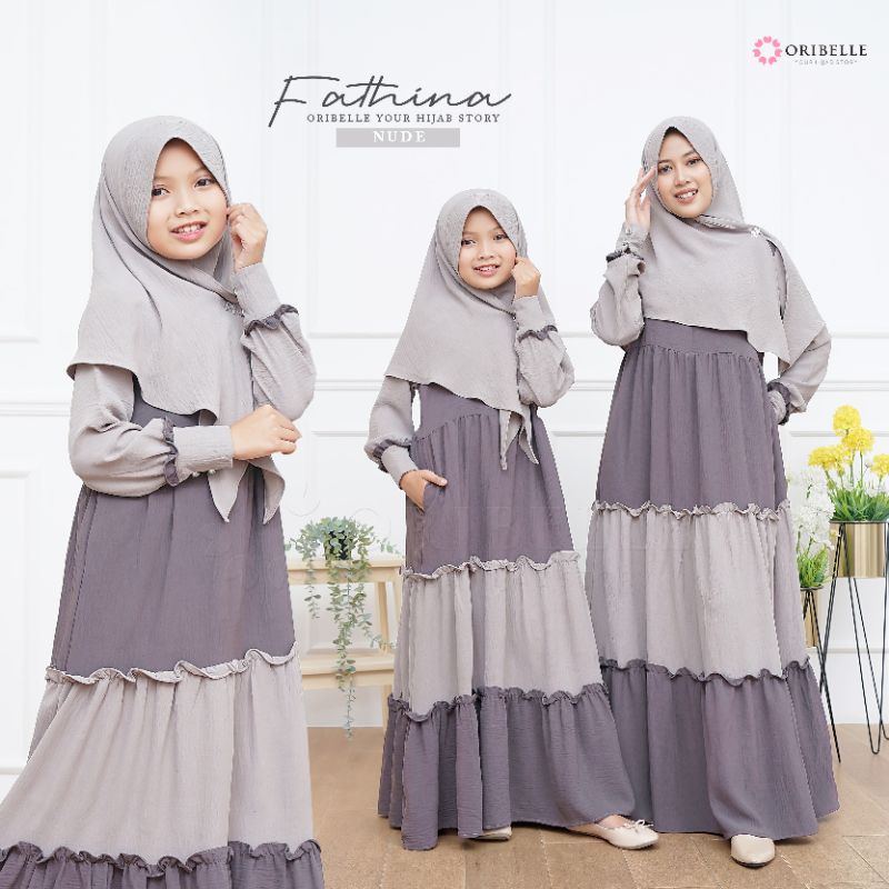 Fathina Nude Gamis By Oribelle - Setelan Anak dan Dewasa