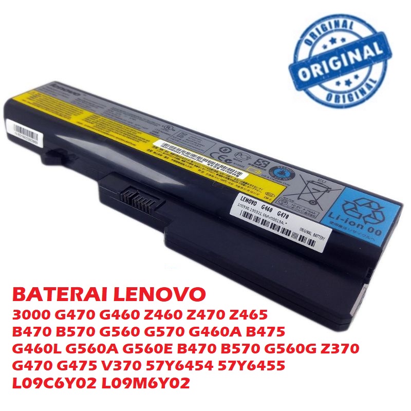 BATERAI LENOVO 3000 G470 G460 Z460 Z470 Z465 B470 B570 G560 G570 G460A B475 G460L G560A G560E B470 B570 G560G Z370 G470 G475 V370 57Y6454 57Y6455 L09C6Y02 L09M6Y02 ORIGINAL