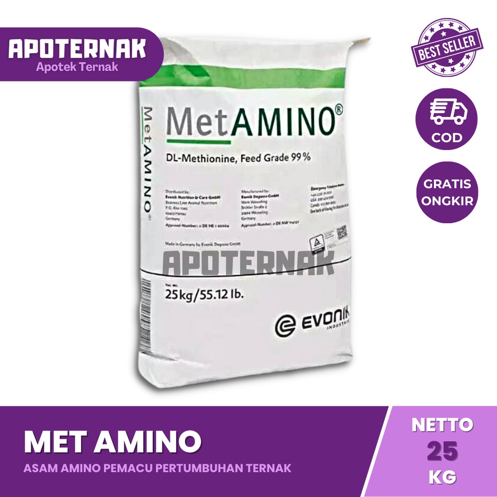 METAMINO Metionin 25 kg 1 Sak | DL-Methionine 99% Asam Amino Hewan | Metionin Methionine | EVONIK