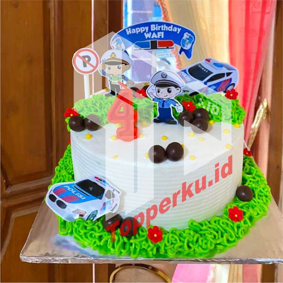 Topper Happy Birthday Karakter Police/Hiasan Kue Ulang Tahun Tema Polisi/Cake Topper Murah || 01