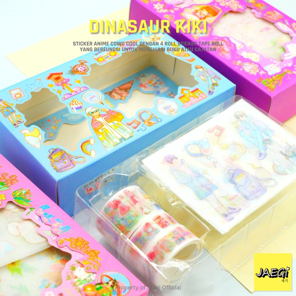 

JAEGi - Sticker Aesthetic Motif Dinosaur Kiki Boy And Girl Edition Sticker Roll Tape 3 Roll + 8 Lembar