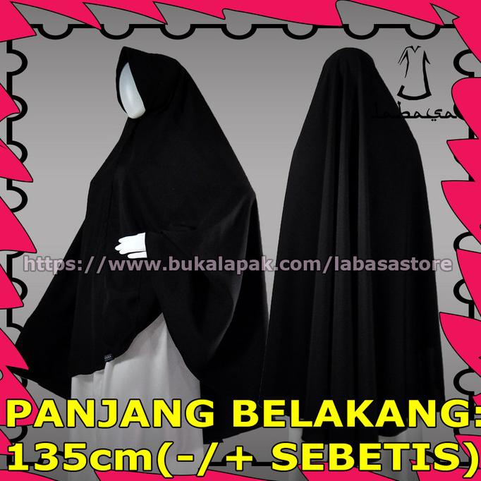 Jilbab Syari Hitam XL Pet Antem Panjang Kurleb Sebetis Labasa Berkuali