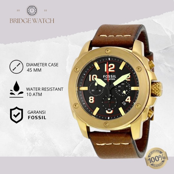 Jam Tangan Pria Fossil FS5065 Original Chronograph Brown Leather Analog Strap Kulit Cowok Water Resistant Sport Luxury Men Watch Casual Elegant
