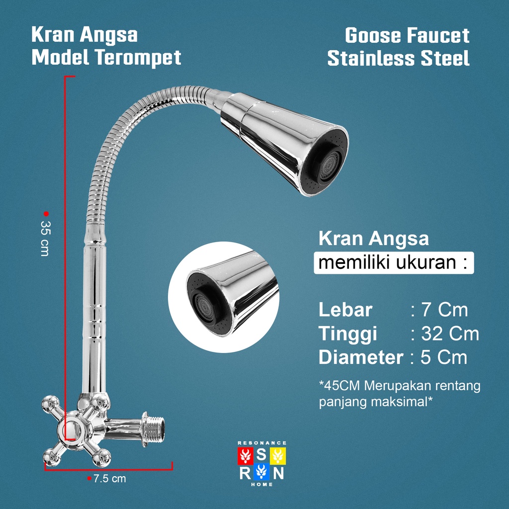 Kran Angsa Flexible / Model Terompel / Chrome Trumpet Faucet / Resonance Home