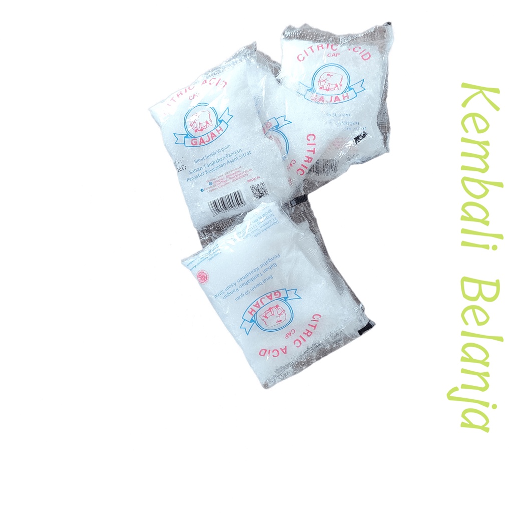 Citric Acid 1 Renteng ( Isi 5 pcs @ 50 Gram) / Asam Sitrat/ Sitrun Cap Gajah/ Citrun Gajah