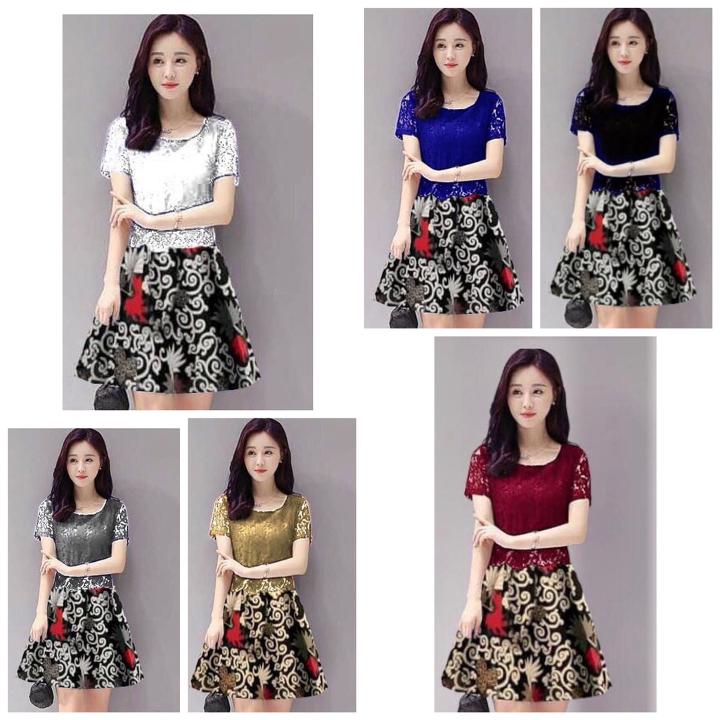 Dress Wanita Party Dress Baju Pesta Kondangan Baju Kondangan Cewek Korea Dress Batik Brukat Gaun Pes