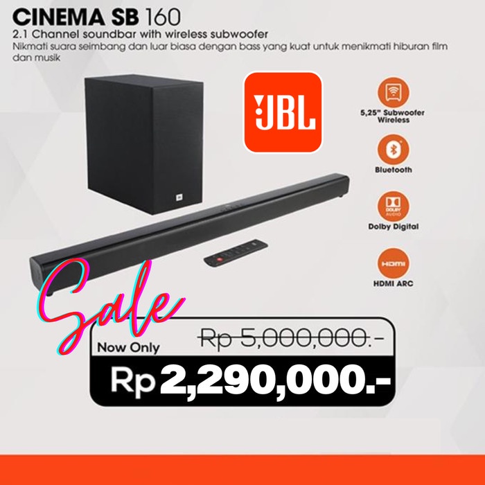 Terlaris Jbl Cinema Sb160 Soundbar Wireless Subwoofer Dolby Extra Deep Bass