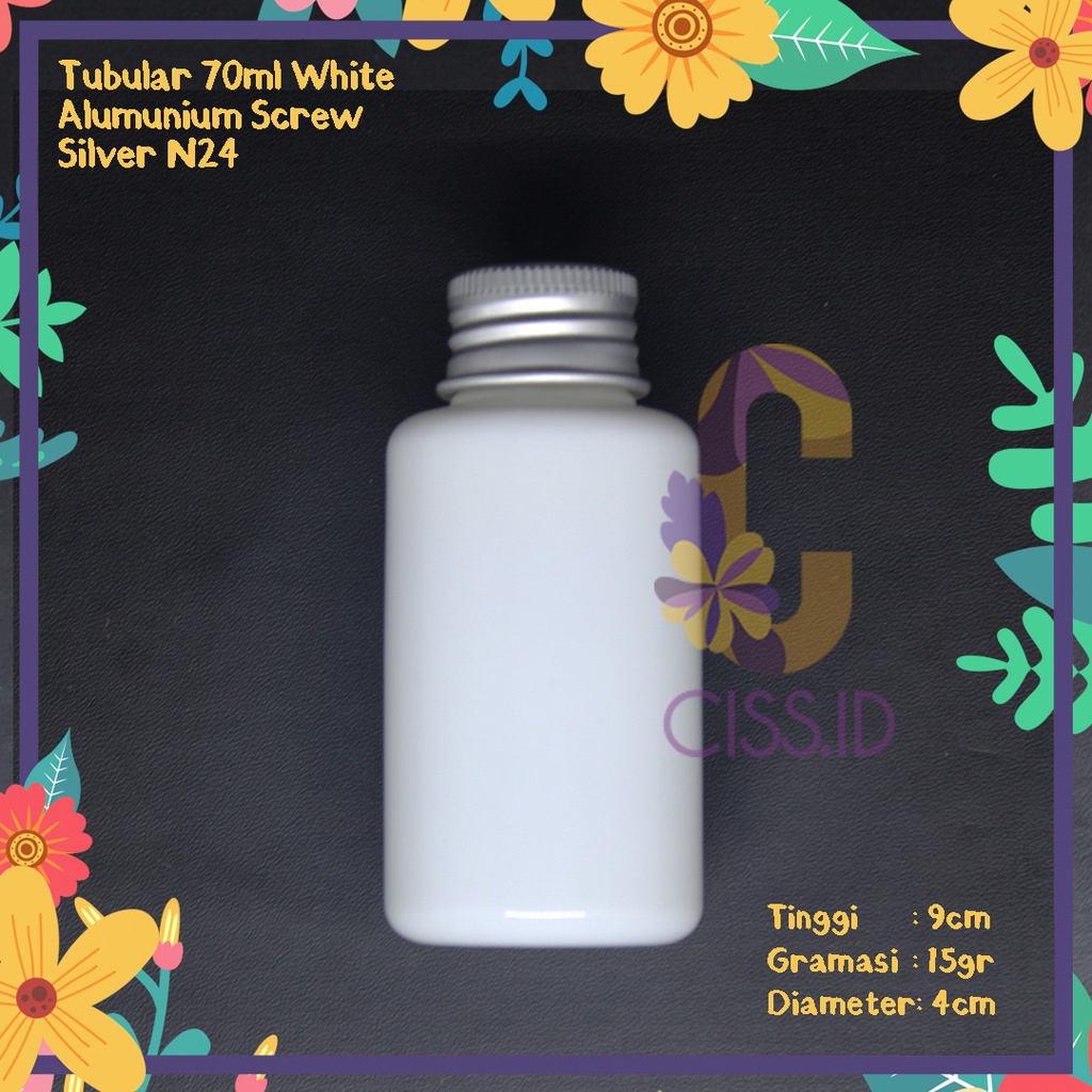 BOTOL 70ML PUTIH TUTUP ULIR ALUMUNIUM SILVER N24 IMPORT MURAH TEBAL URIL KEMASAN PARFUME KOSMETIK PU