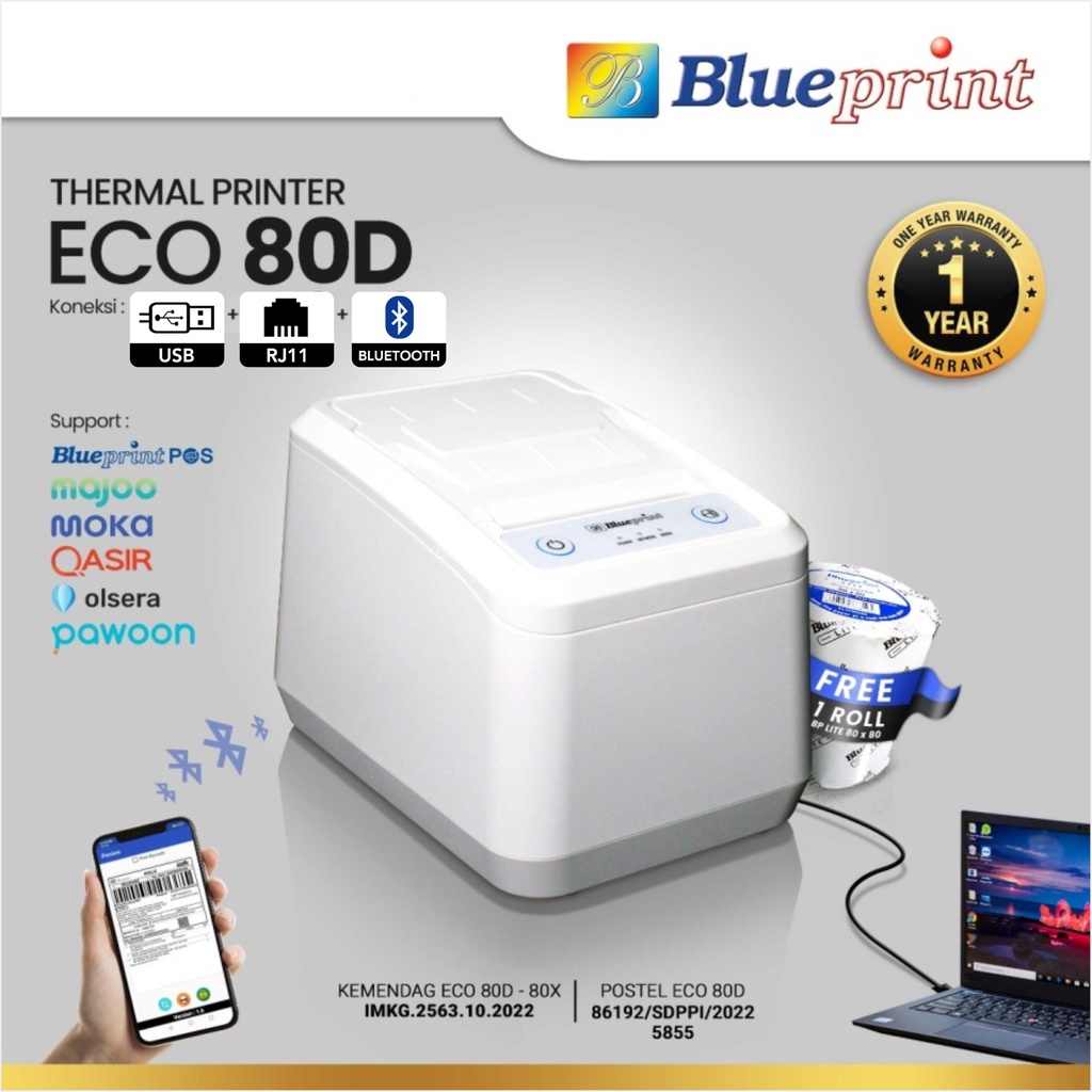 Blueprint ECO 80D Printer Kasir Thermal Bluetooth 80 mm Struk Nota Antrian Ticket Karcis Parkir Tiket PPOB