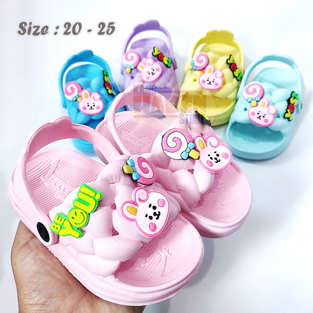 Habenkids Sandal Kokop Anak Balita Cewek Emblem Jibbitz Lucu Kelinci Permen