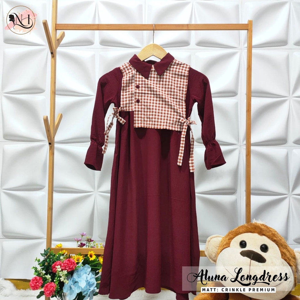 Baju Gamis Anak Aluna Longdress Crinkle Airflow Usia 3-12 Tahun Baju Anak Nayla Hija'b