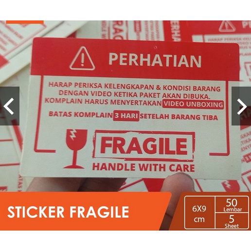 

Sticker Fragile 6 x 9 cm isi 50 pcs Kertas Sticker Fragil Stiker Pecah Belah Stiker Jangan Dibanting