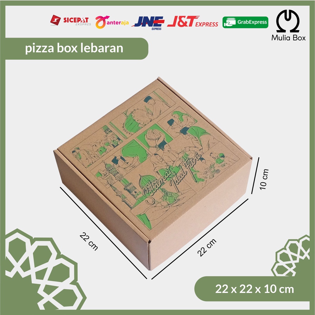 

Kardus Lebaran Idul Fitri Pizza Box 22 x 22 x 10 cm Eid Story (ISI 5PCS) / Dus Parcel Hampers Toples Kue Kering Kado Bingkisan Corrugated Box