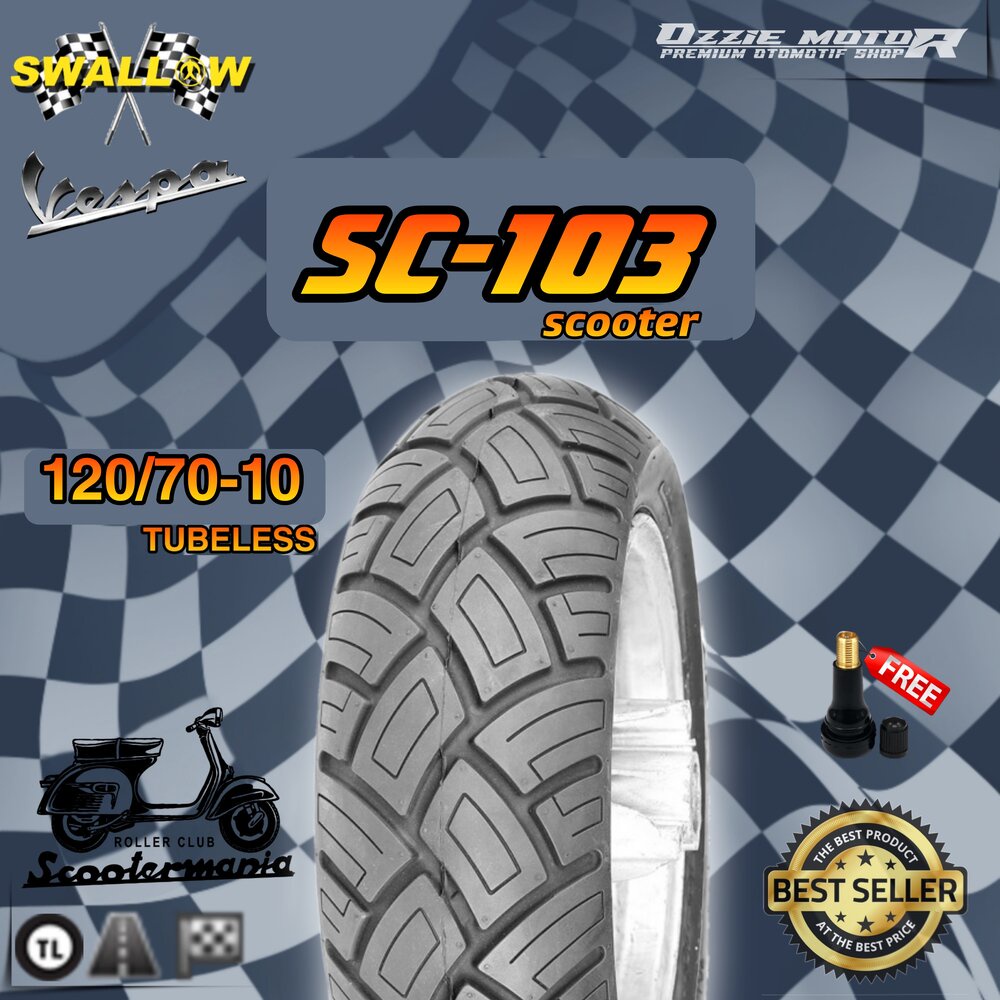 SWALLOW SC-103 BAN VESPA TUBELESS RING 10 &amp; 11 UKURAN 120/70-10 | 110/70-11 | 120/70-11