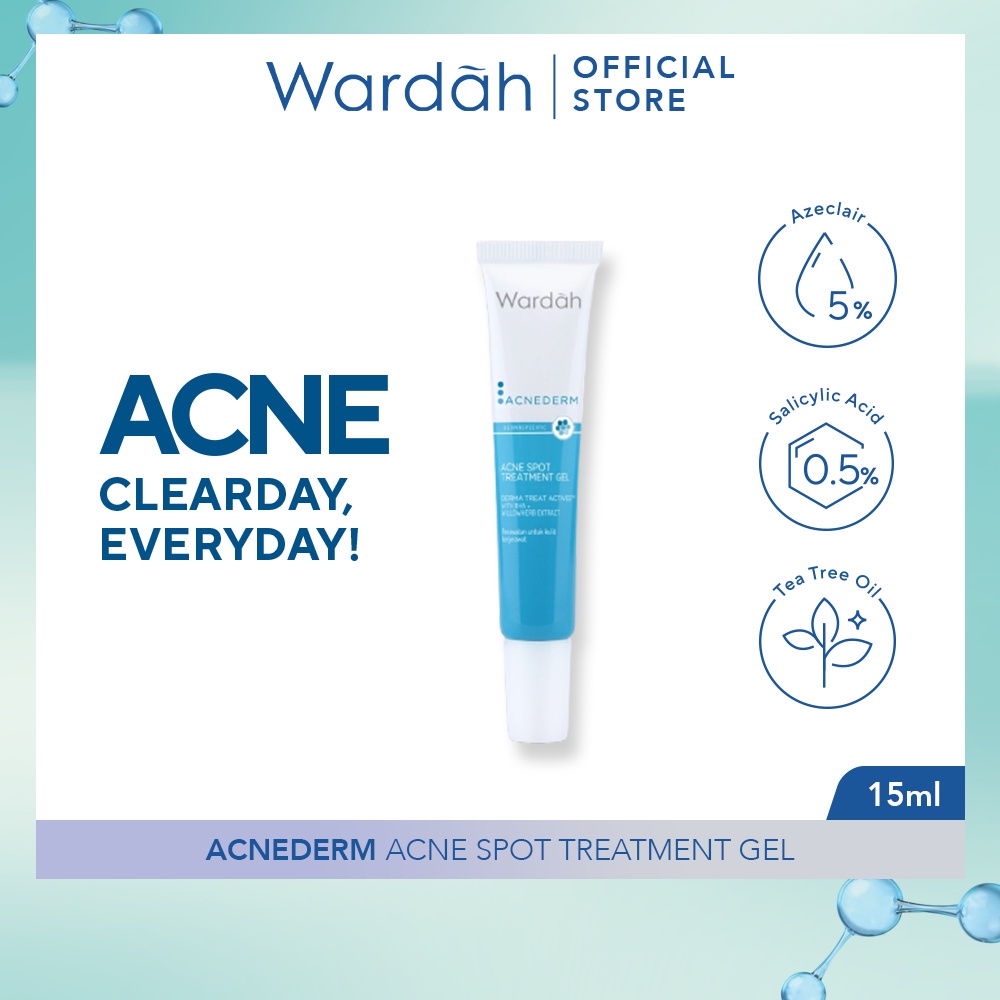 WARDAH Acnederm Acne Spot Treatment Gel Indonesia / Obat Totol Jerawat 15ml / Derma Treat Actives With BHA + Willowherb Extract / Perawatan Untuk Kulit Berjerawat Acnes Skincare Face Care Series / Foaming Cleanser Toner Serum Day Night Moisturizer Powder