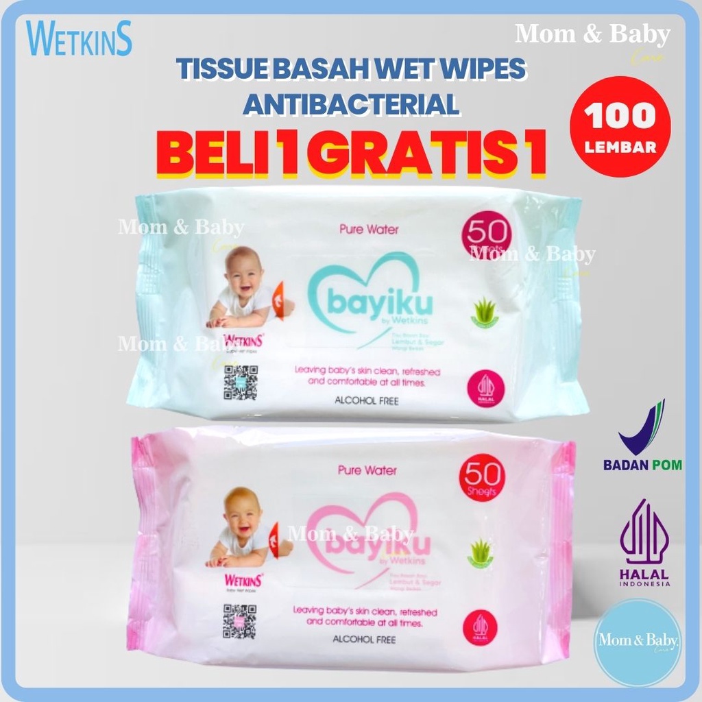 ( Beli 1 Gratis 1 )Tisu Tissue Basah Wetkins Bayi Baby Blue Baby Pink BUY 1 GET 1 n