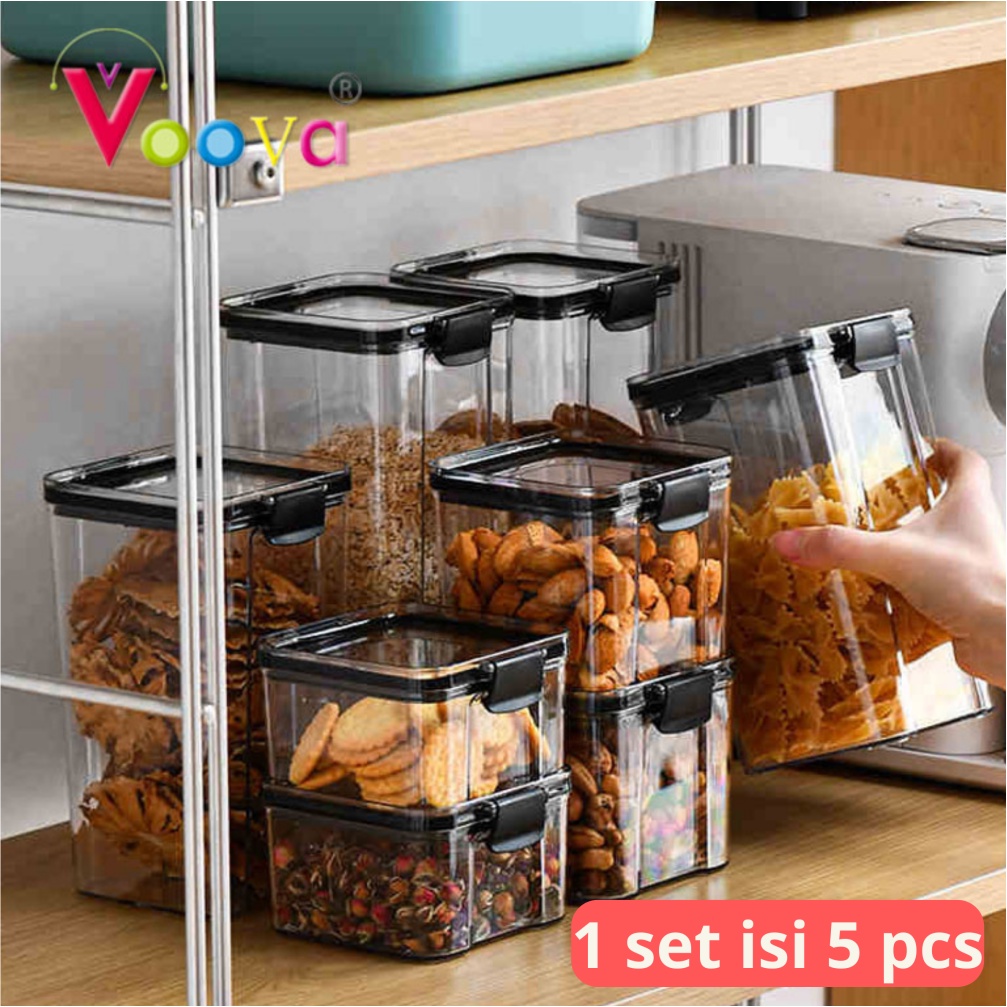 Voova Set Toples Akrilik / Toples kedap udara/ Toples kue kering/ food container 1 SET isi 5 pcs dan