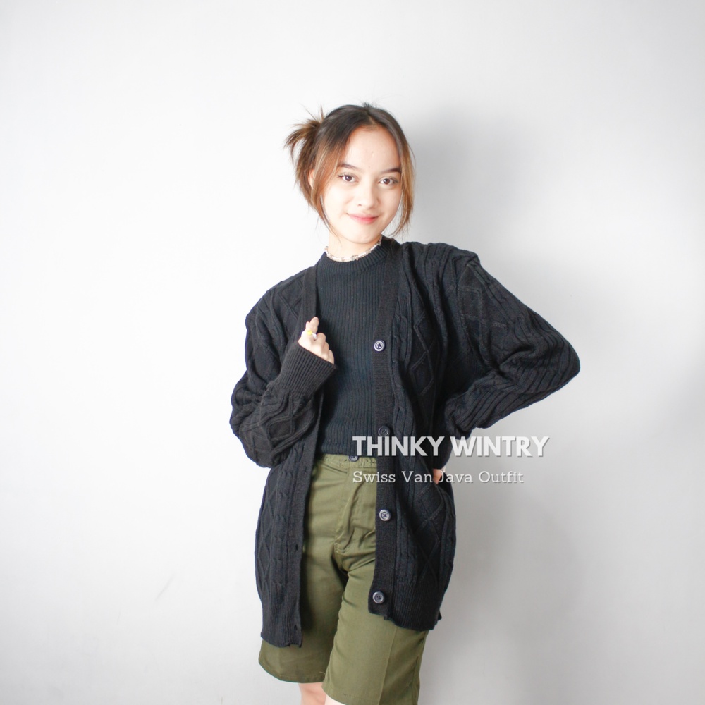 CARDIGAN CEWEK CEWE KEKINIAN HITAM KOREA JUMBO DEWASA KARDIGAN RAJUT PANJANG  WANITA KOREA WANITA CR