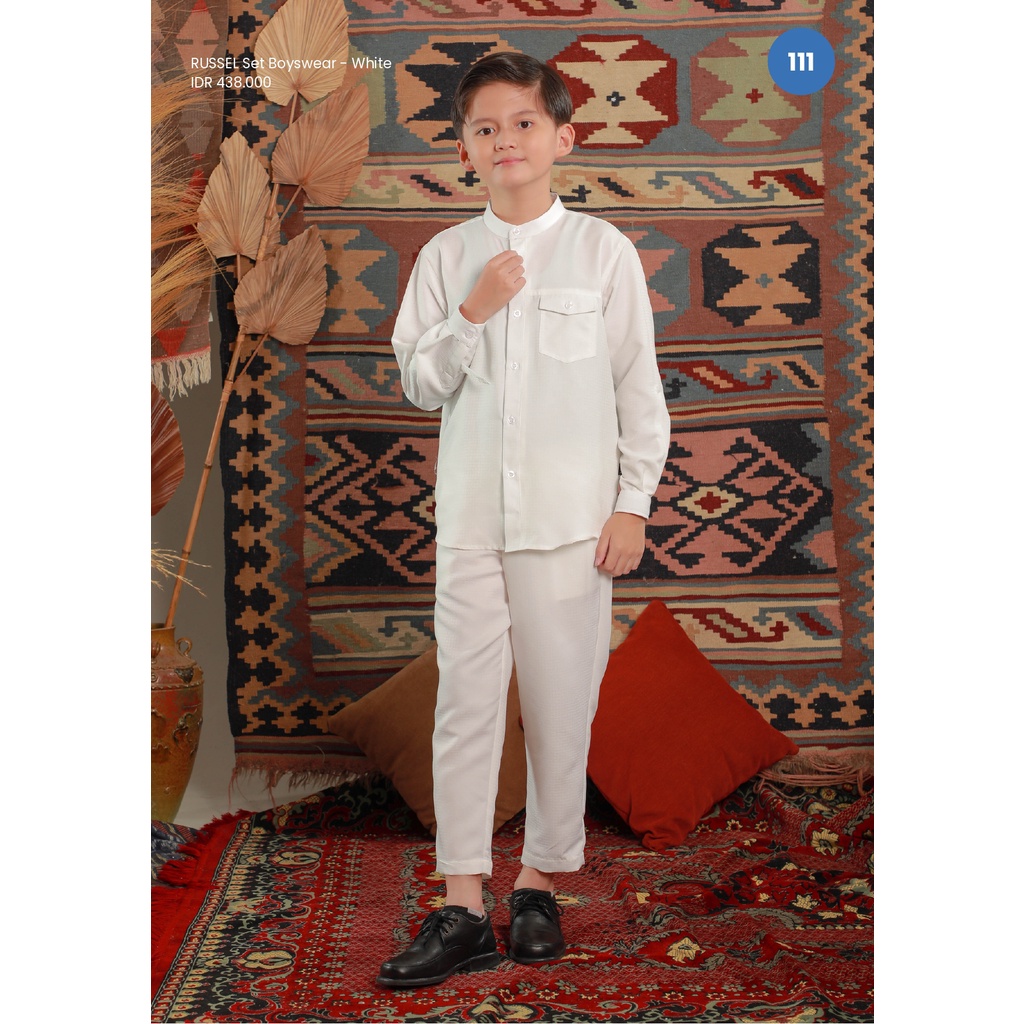 ZOYA RUSSEL BOYSWEAR - SETELAN BAJU KOKO ANAK WARNA PUTIH