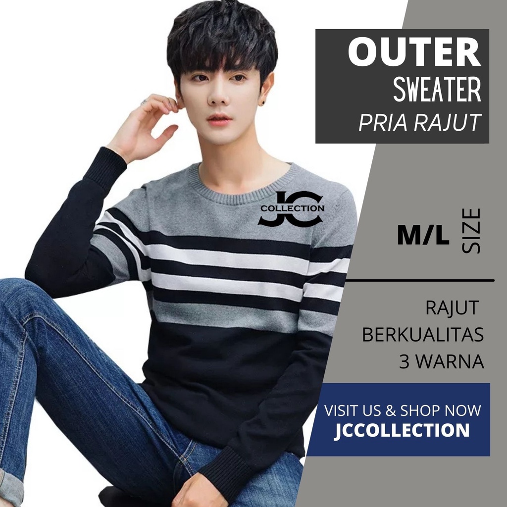 Sweater Rajut Pria Korea style Variasi Strip Oneck Leher O Albert - JCCollections