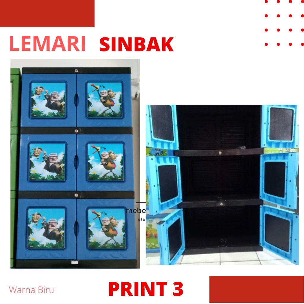 Lemari Baju Plastik Karakter Lucu SINBAK type Printing Susun 3/ Susun 4