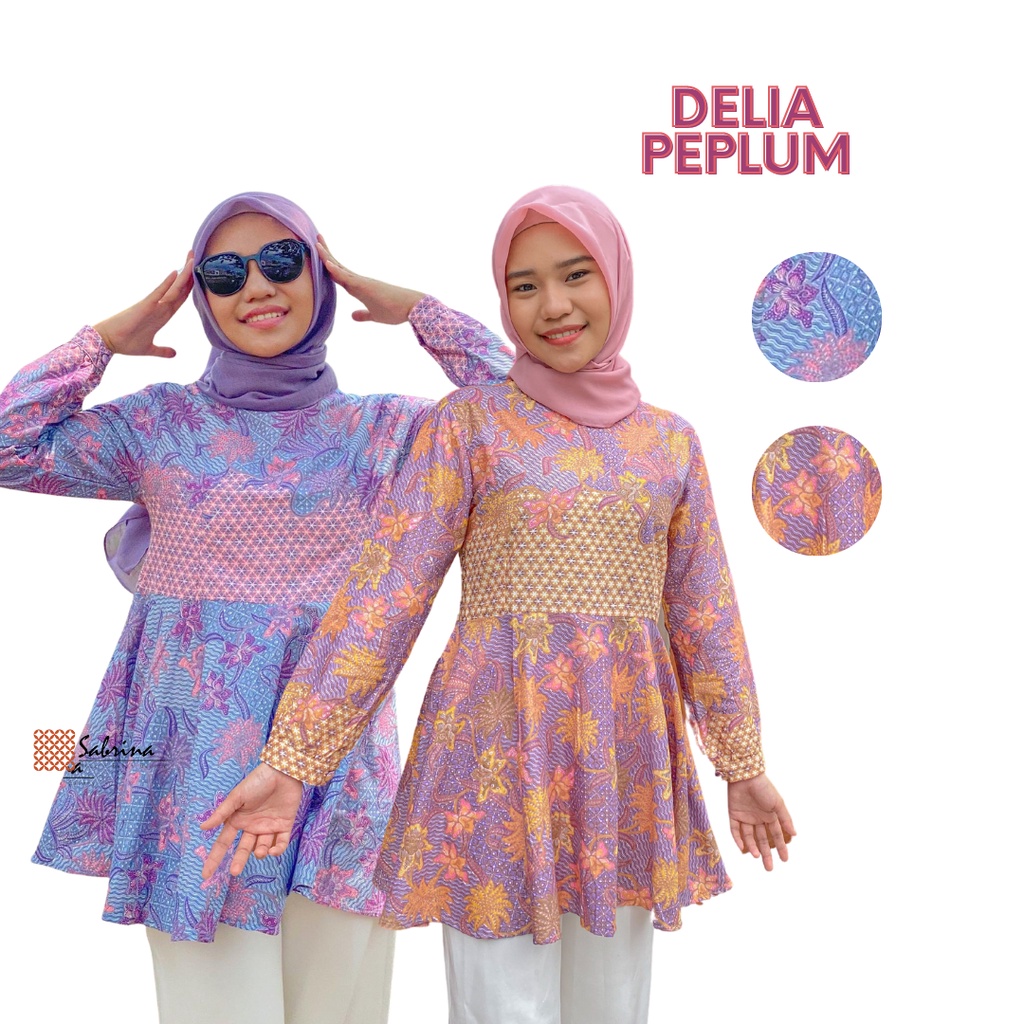 Delia Peplum Blouse Atasan Batik Kerja Kantor Cantik Modern Kekinian Pastel Lilac