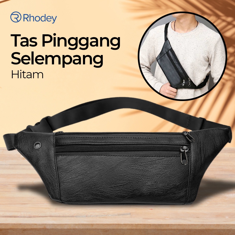 Tas Pinggang Selempang Pria Bahan Kulit - 1851 - OMFB77BK Black - JinPaiDi