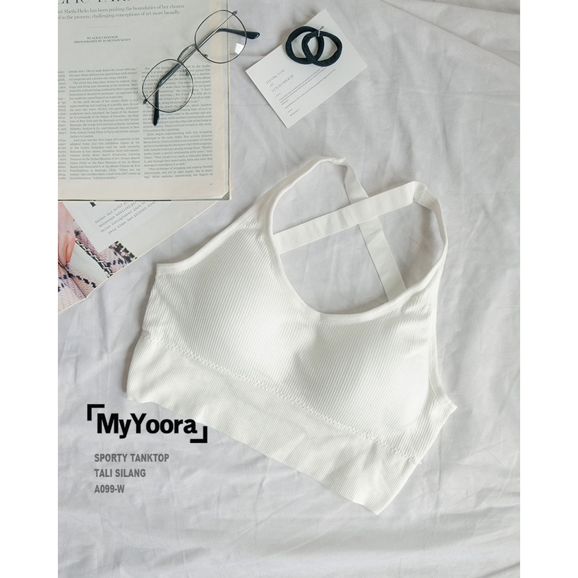 MyYoora Sporty Tanktop Tali Silang Gym/Yoga dengan Cup Bra AA099