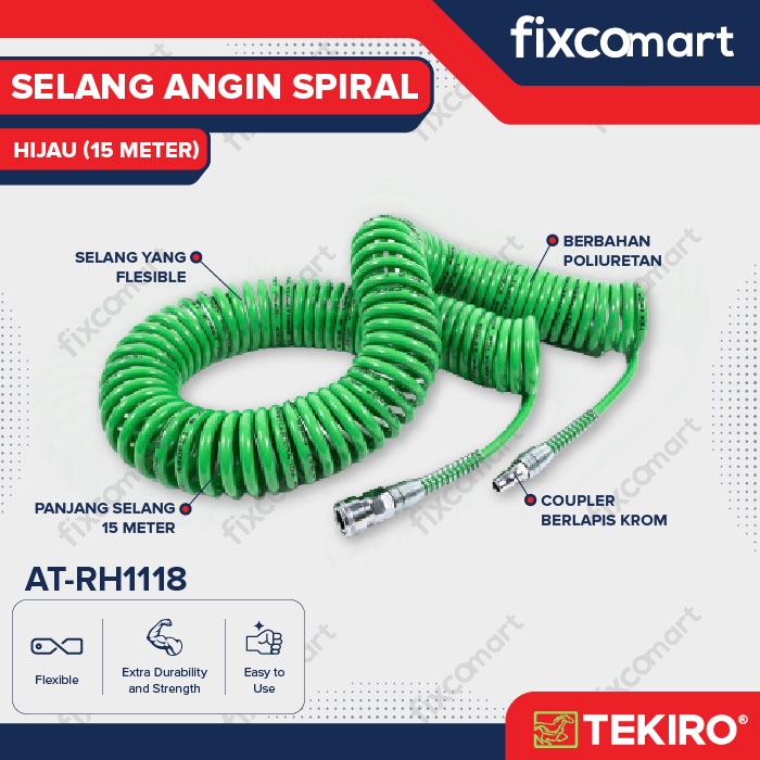 Tekiro Recoil Hose 15 M (5X8 Mm) / Tekiro Selang Kompresor Hijau 15 M