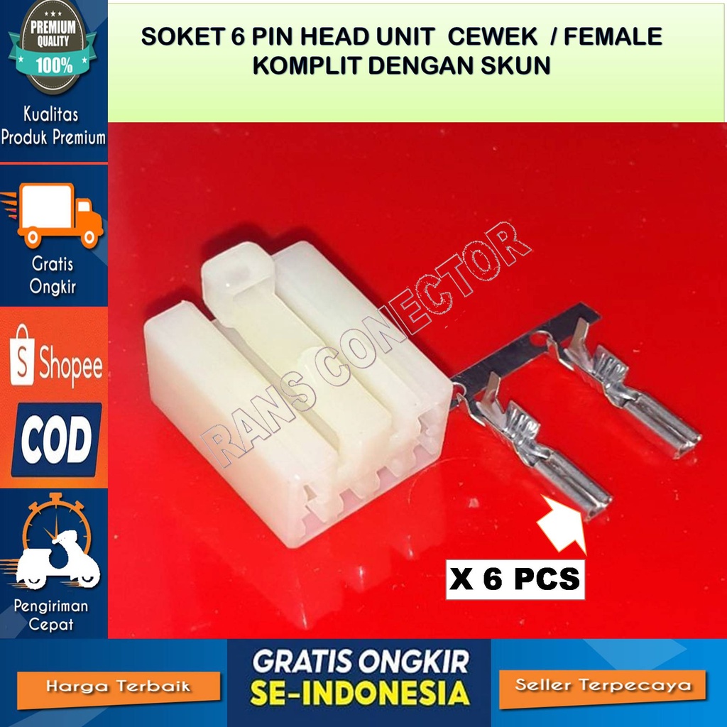 SOKET 6 PIN SOKET HU 6 PIN SOKET MOBIL 6 PIN SOKET TAPE MOBIL 6 PIN FEMALE - Soket set 6 pin OEM Sok
