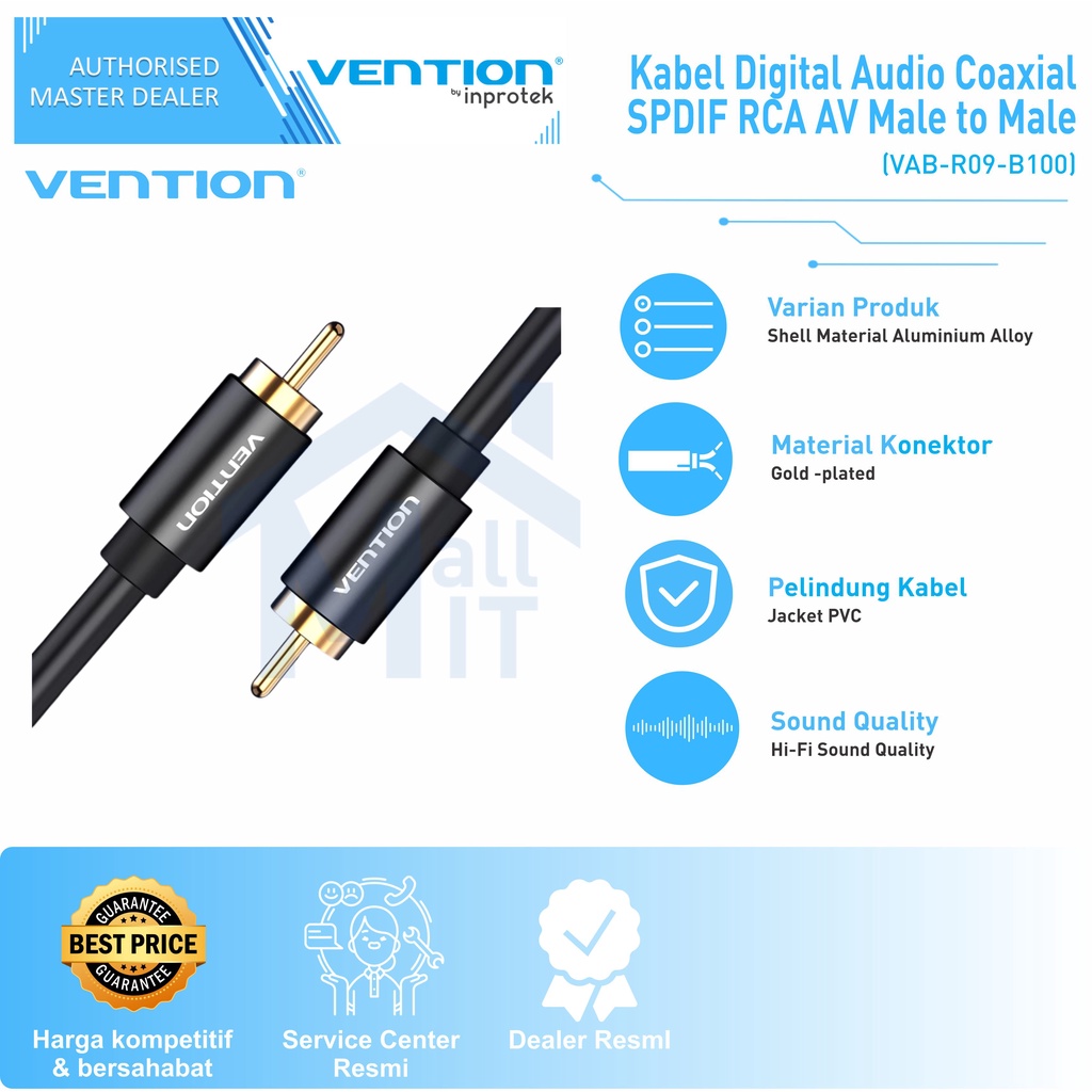 ( Bisa Cod ) Vention Kabel Aux Audio Video RCA Male to Male VAB R09 Original