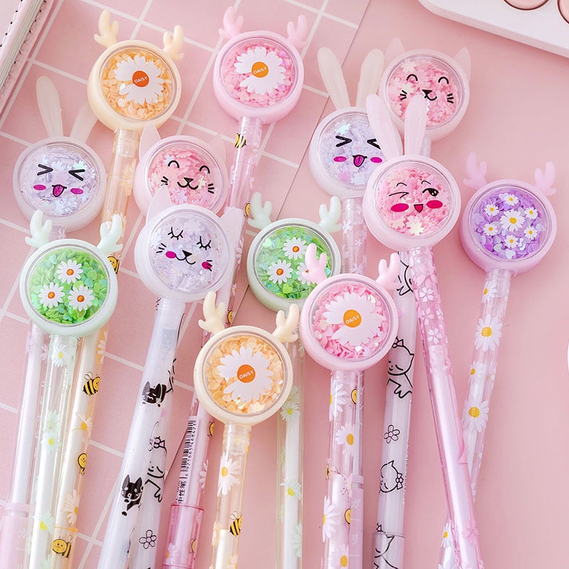 T&amp;Y Pena Karakter Payet Gliter Motif Bunny Lucu Black Ink Gel Pulpen Murah Gel Bolpen Gel Pastel Alat Tulis Karakter Kupu-Kupu Perlengkapan Sekolah Kantor Murah Import