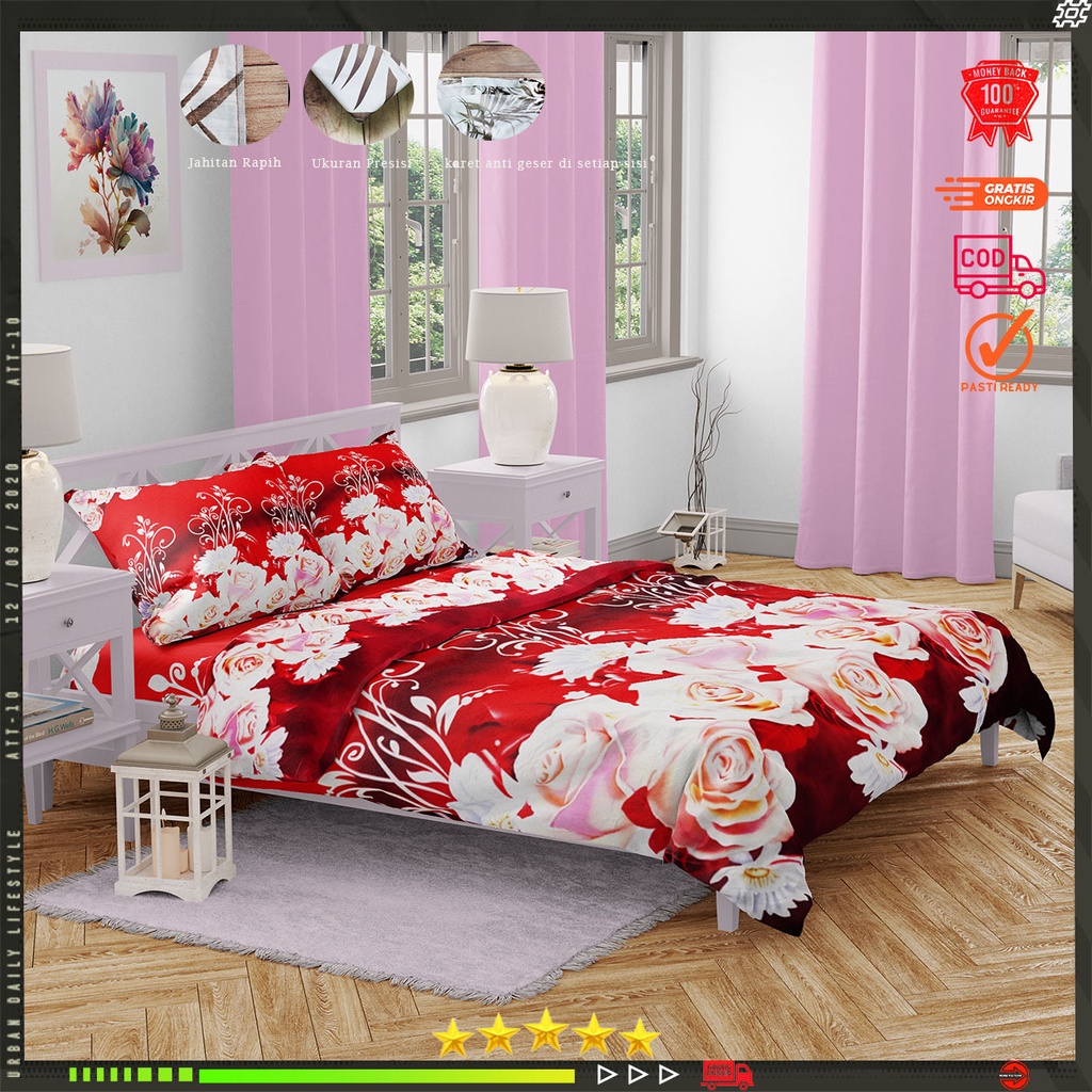 Sprei katun motif red roses aesthetic anti geser king size