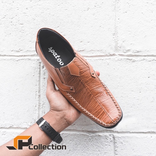 Original SPATOO Kode 209 Tan - Sepatu PDH Kulit Sapi Asli Jaminan Uang Kembali Jika Bukan Kulit