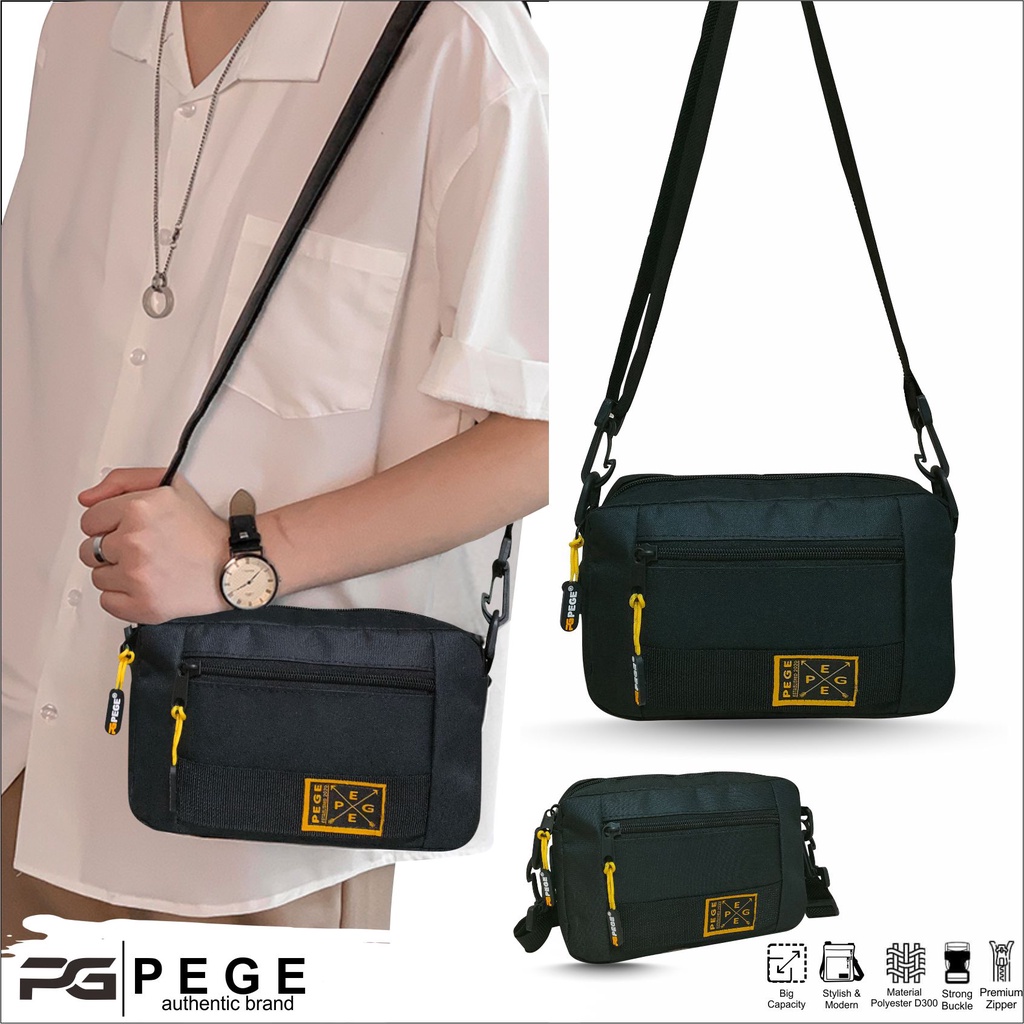 Tas Selempang Bahu PEGE Cezy 2in1 Bisa Slempang Dan Pouch Model Kasual Trendy Warna Hitam - PG 8957