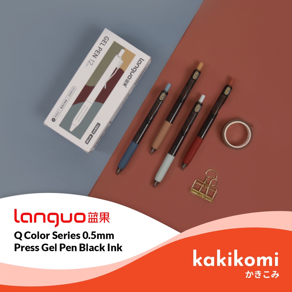 

Bulpoint Clicker Gel 0.5mm Languo Q Color Series Pen Tinta Hitam Pulpen Aesthetic