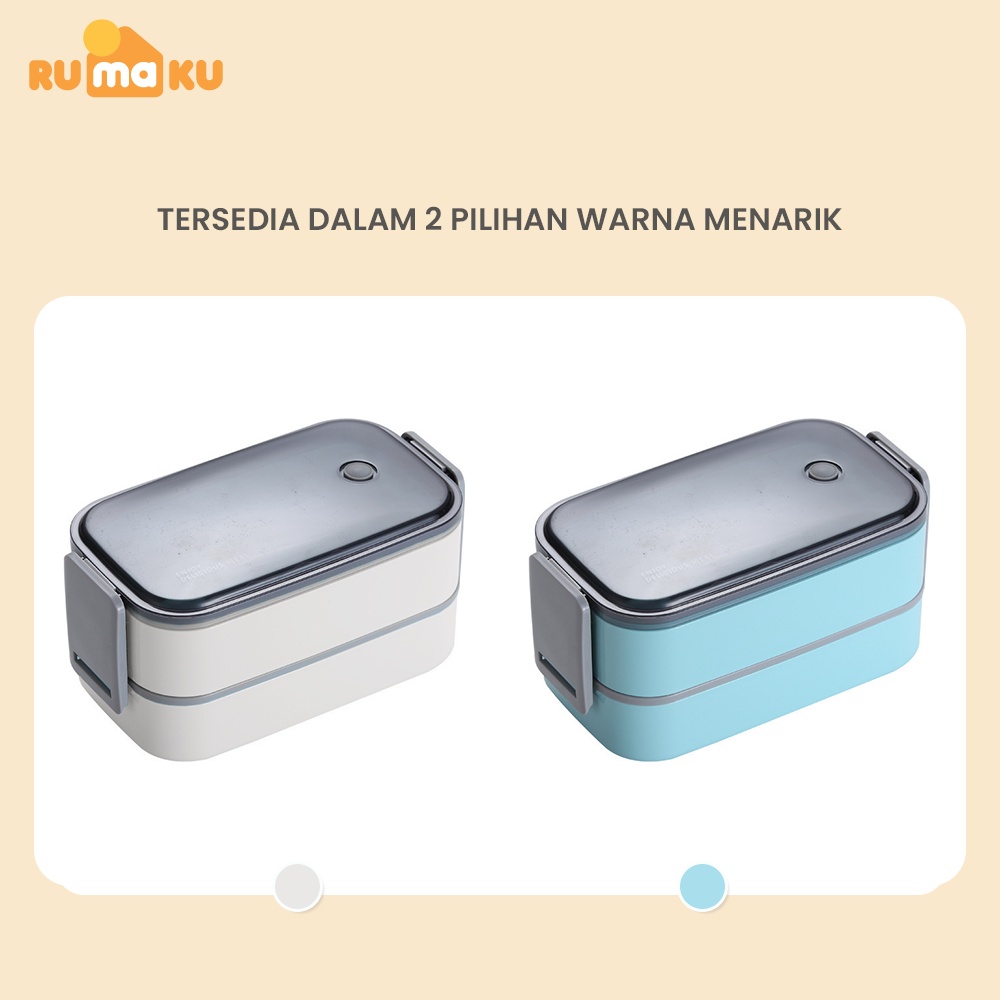 Rumaku Lunchbox Kotak Makan Tempat Bekal Double Layer 1600 ml Anti Tumpah Gratis Sendok BPA FREE