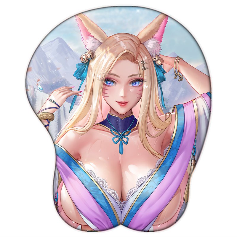 League Of Legends Seksi Ahri Payudara Besar Game Anime 3D Mouse Pad Lucu Manga Pad dengan Pergelanga