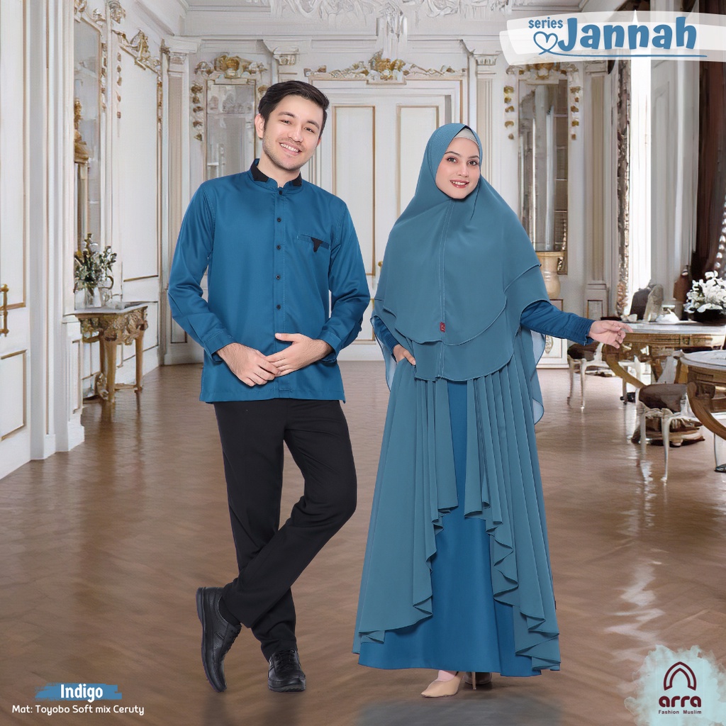 Sarimbit Keluarga 2023 Lebaran Arra Jannah Indigo Baju Couple Keluarga Lebaran 2023