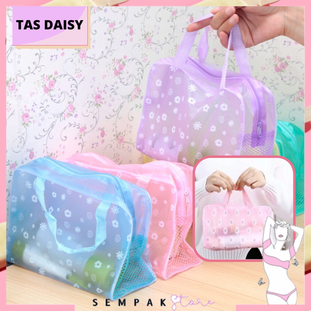 SS Tas Plastik Transparant Anti Air Motif Bunga Pouch Make Up Waterproof Travelling Bag Tas Kosmetik Murah