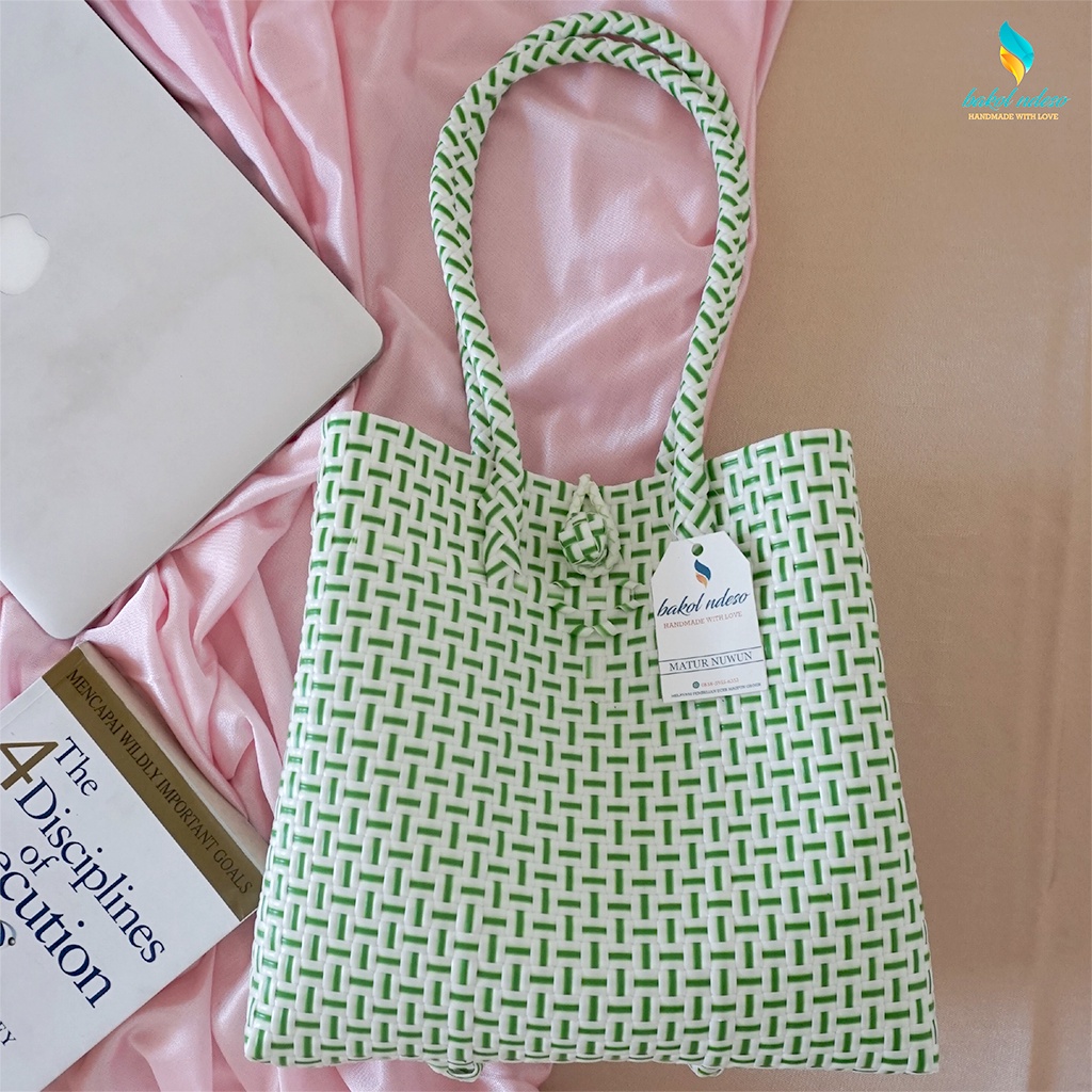 Tas Totebag Wanita Anyaman Plastik Jali Rajut Belanja Hampers Handbag Super Premium woven