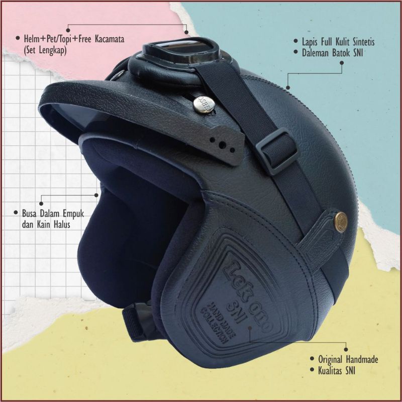 Neo Helm Antik Retro Klasik Kacamata Original Handmade helm vespa motor klasik