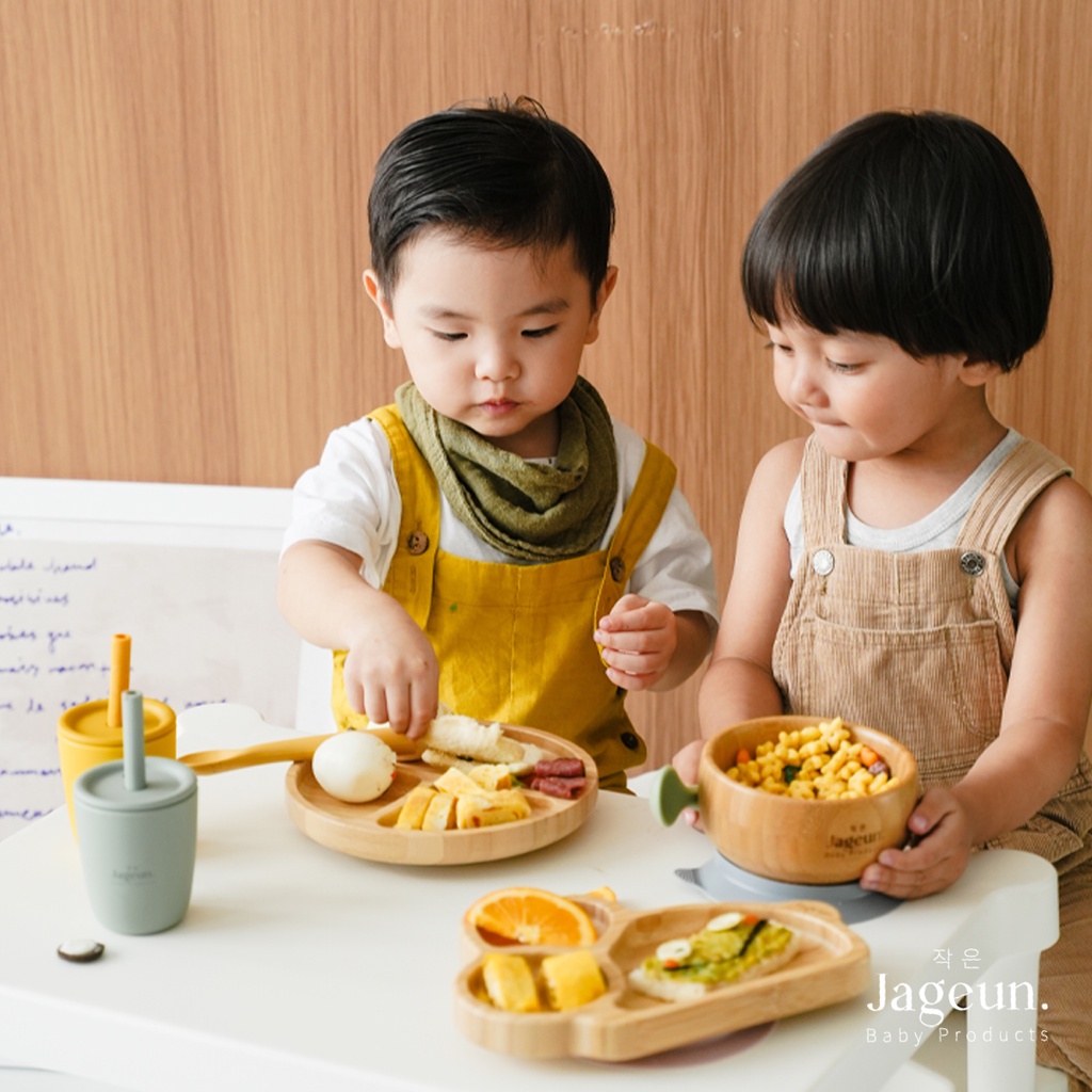 JAGEUN Bamboo Silicone Suction Plate | Piring Tempat Makan Kayu Bambu Anak Bayi Mpasi Silikon