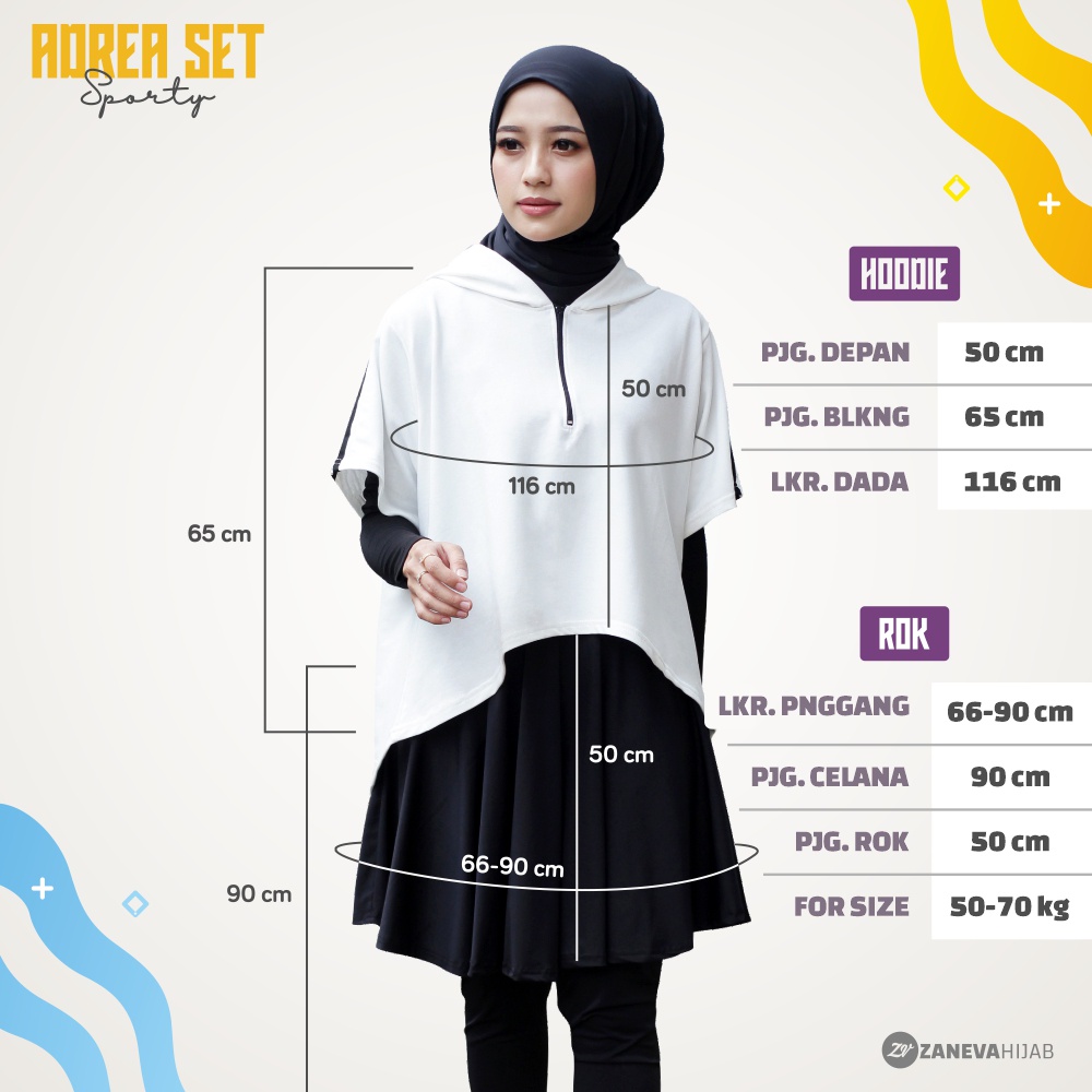 Paket Lengkap Adrea Set Legging Rok &amp; Manset &amp; Hijab By Zaneva l Outfit Olahraga Muslimah l Paket Sportwear Series