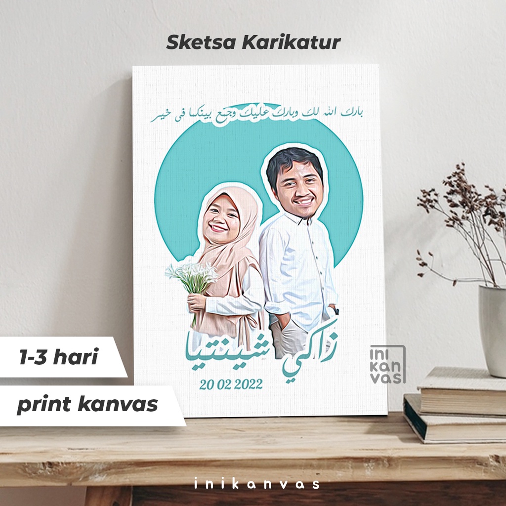 KARIKATUR SKETSA KANVAS 40 x 60cm lukis gambar foto wajah - hadiah wisuda anniversary