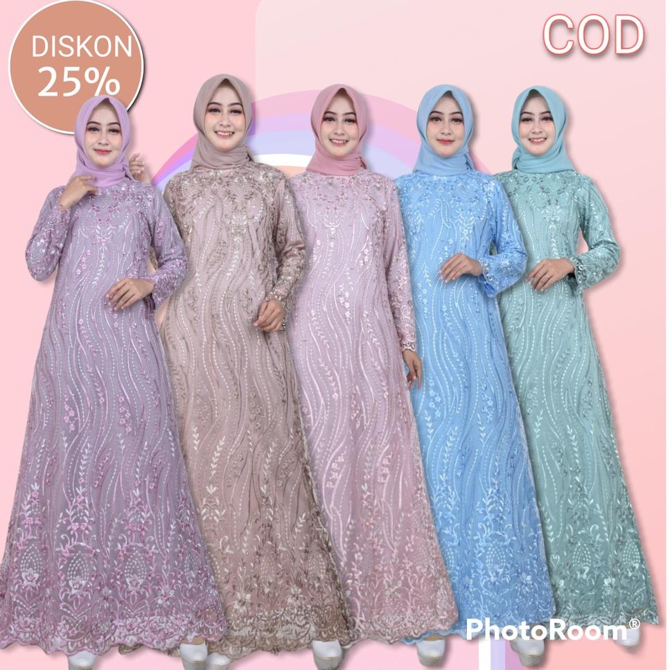 Murah_Meriah [Gratis Mini Gold] Gamis Pesta / Gamis brukat Jumbo Size M L XL XXL / Maxi Dress / Gami
