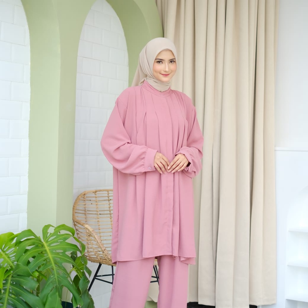 YASMIN ONE SET JUMBO Setelan Cringkle Airflow Polos Model Elegan Terbaru / ONESET DAILY / ONESET WANITA / Setelan Wanita Kekinian