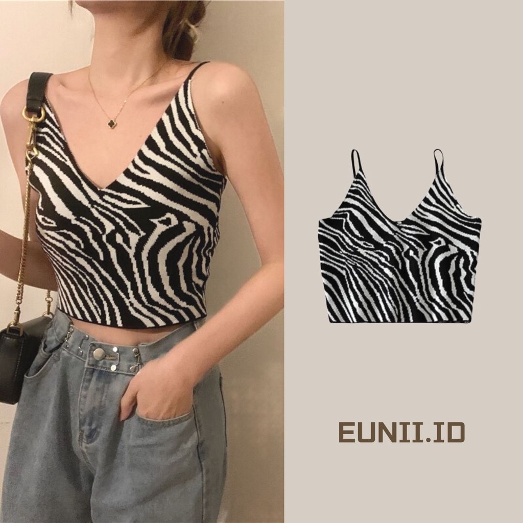 EUNII Korean Style Tank Top Kamisol Rajut Wanita Knit Crop Top Bra