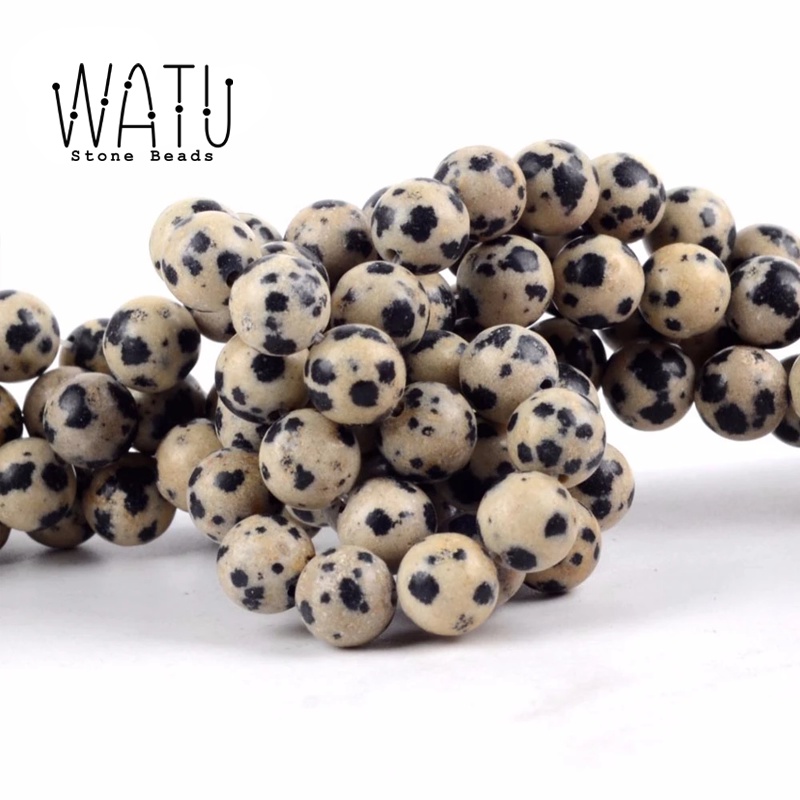 Bahan Gelang Batu Alam Dalmatian Jasper Natural 6mm 8mm 10mm