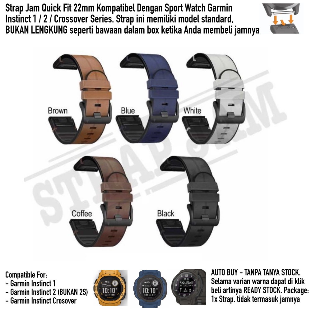 Strap Garmin Instinct 1 2 Crossover - Tali Jam Quick Fit 22mm Hybrid Dual Layer Leather Plus Rubber